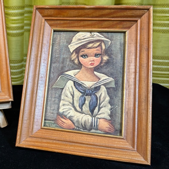 Vintage 70s pair of Eden prints, Sailor and Harlequin, wood framed, damaged - Picture 3 of 7